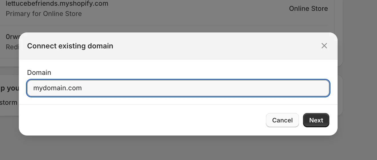Connect exisiting domain to Shopify admin